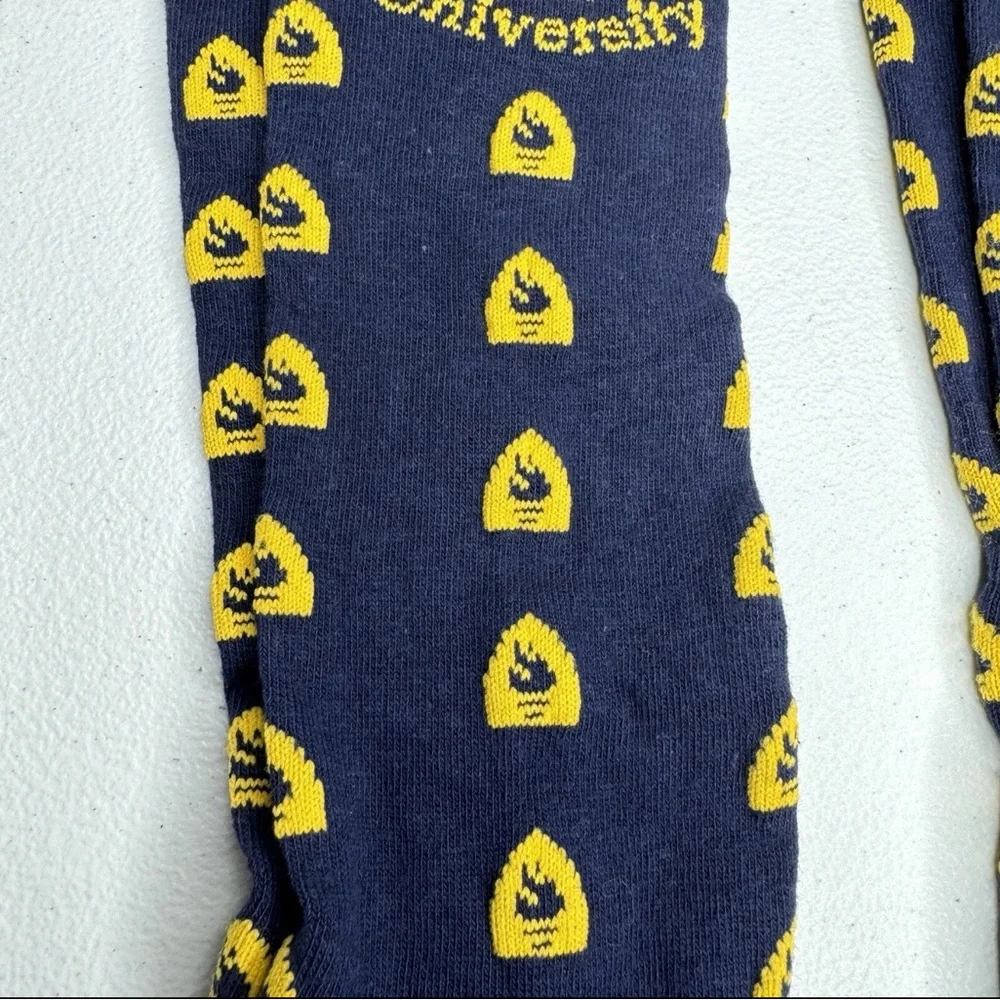 Andrews University Over The Calf Crew Socks Size M Navy Yellow 2 Pairs NWOT‎
